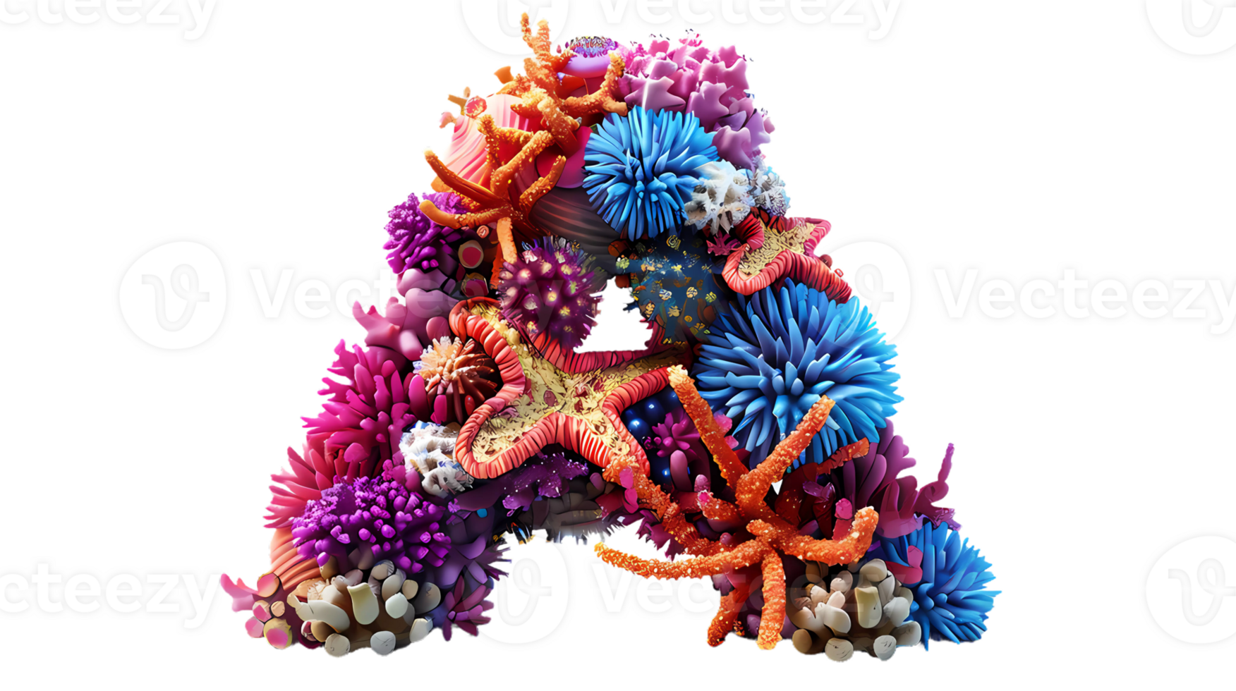 the letter A made of coral reef isolated at transparent background png