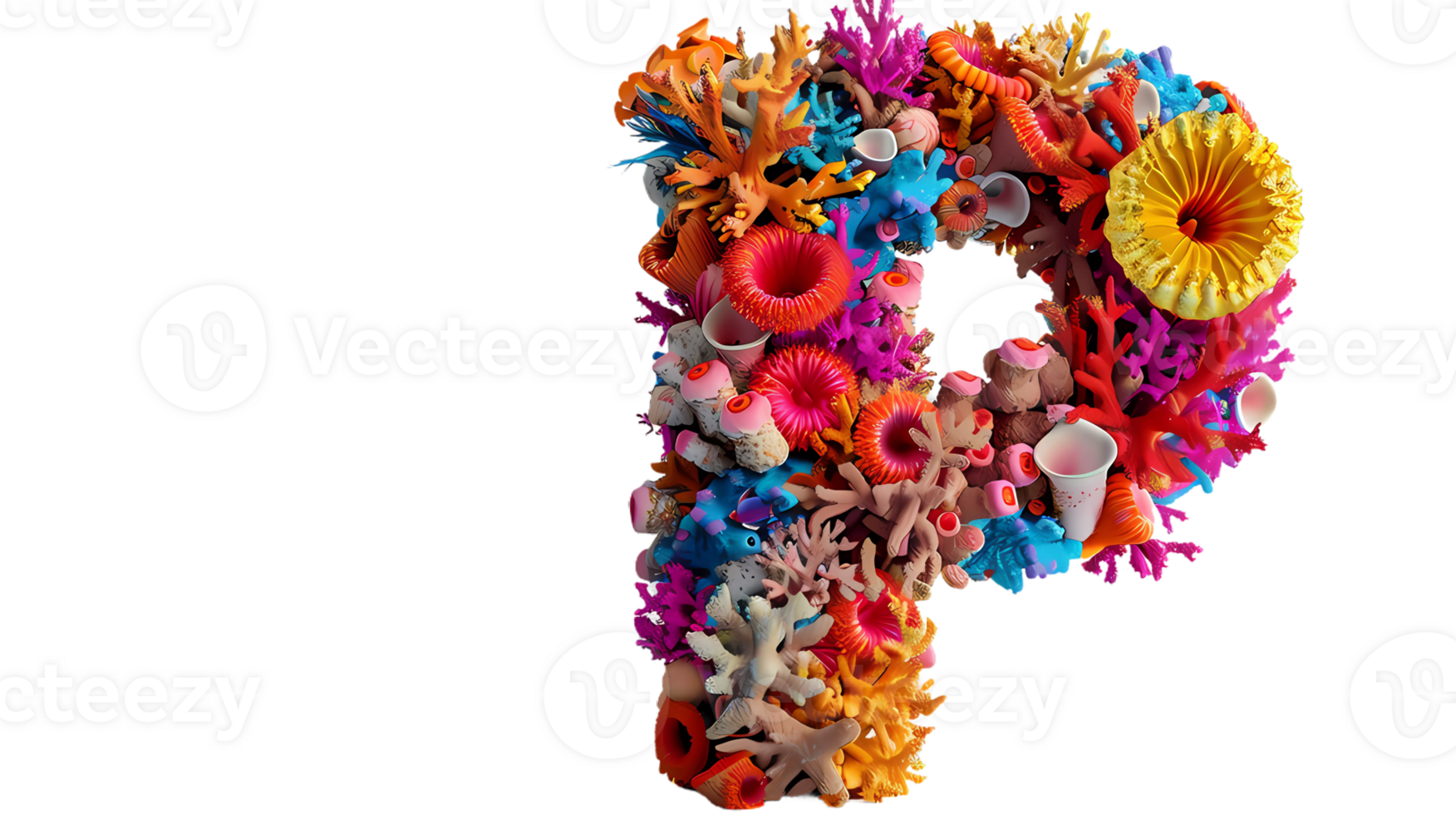 the letter p is made of colorful coral reet png