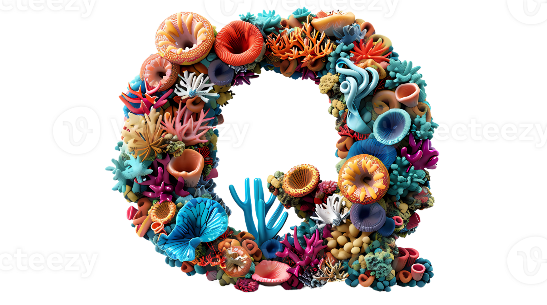 letter Q made from colorful coral reef isolated at transparent background png
