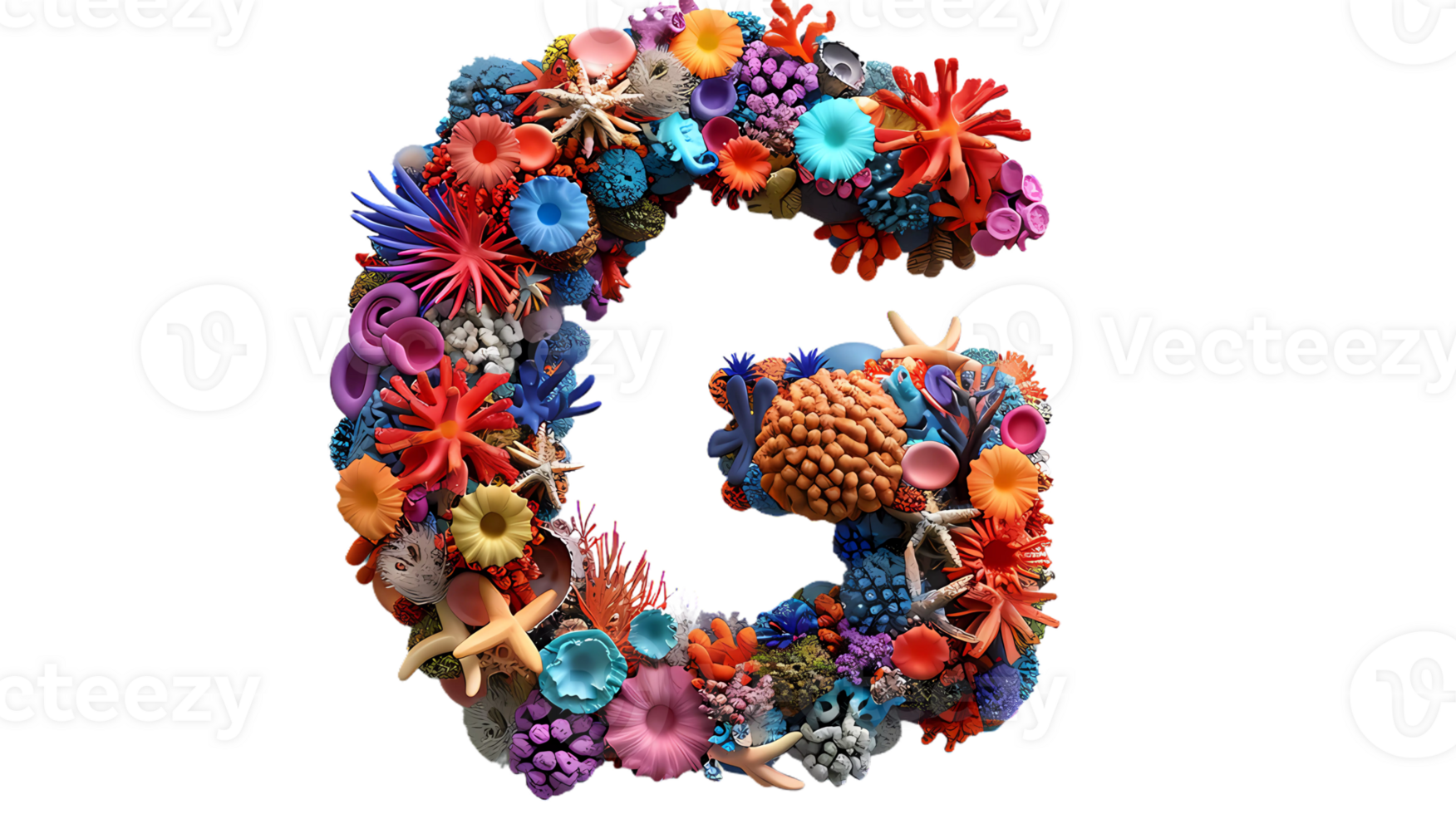 the letter G is made of colorful coral reef png