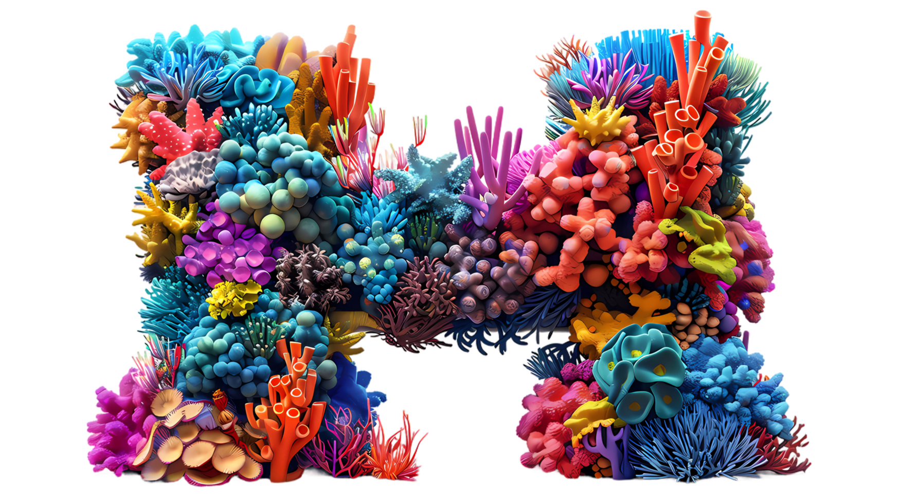 the letter H is made of colorful coral reef isolated at white background png