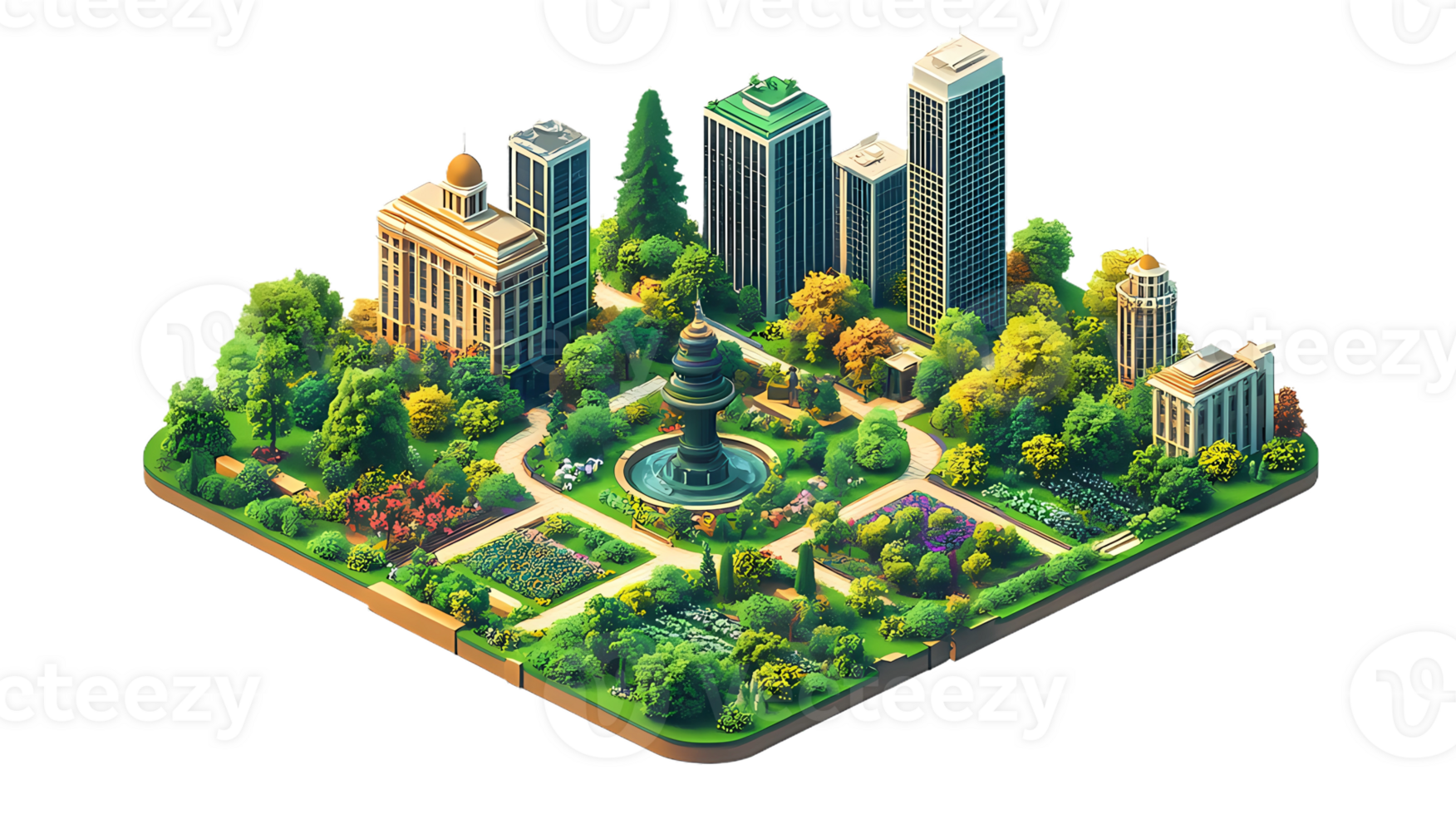 isometric style an illustration of a city surrounded by trees png