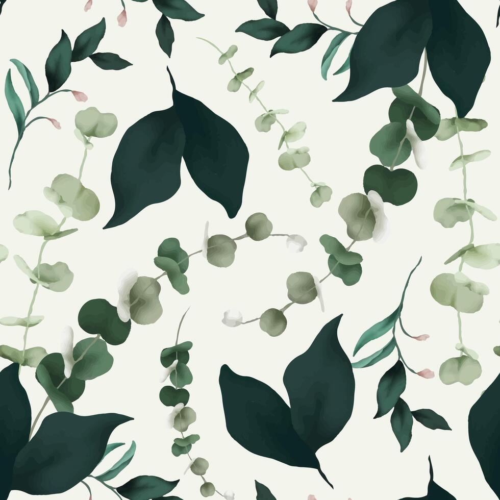 greenery leaf watercolor pattern background vector