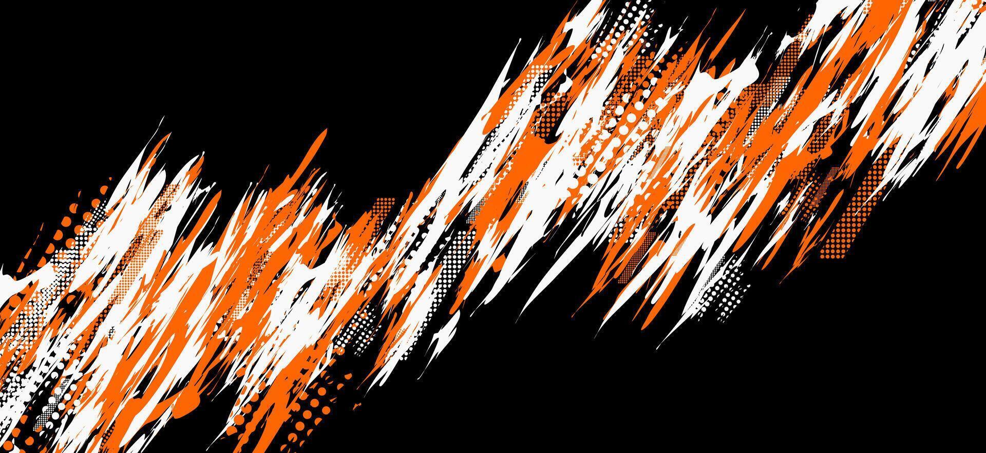 black, white, and orange abstract background with grunge halftone brush strokes vector