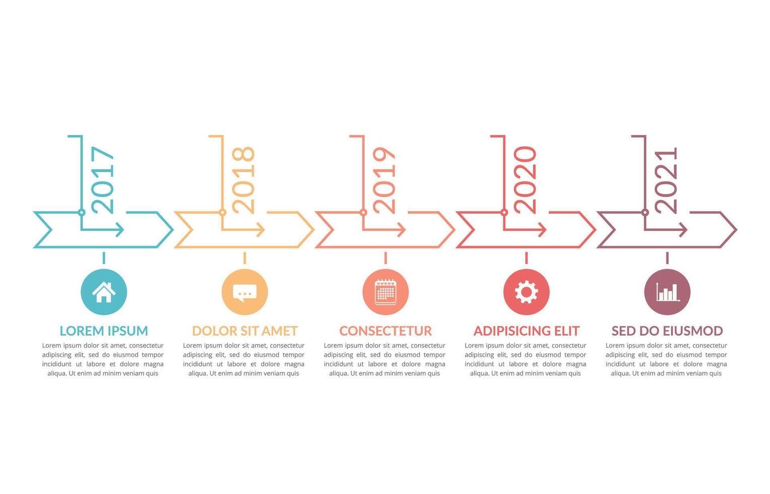Horizontal timeline template with five arrows vector