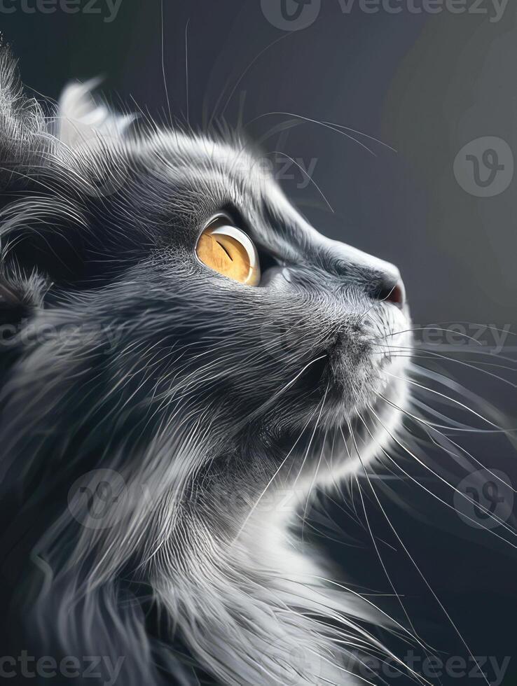 gray cat fluffy Persian pet on a gray background photo