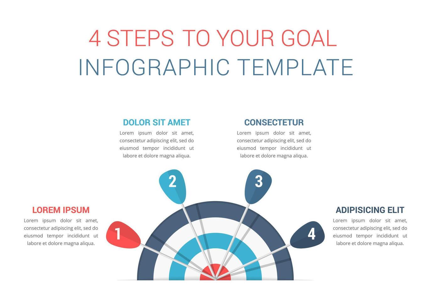 Target with four arrows, four steps to your goal, infographic template vector