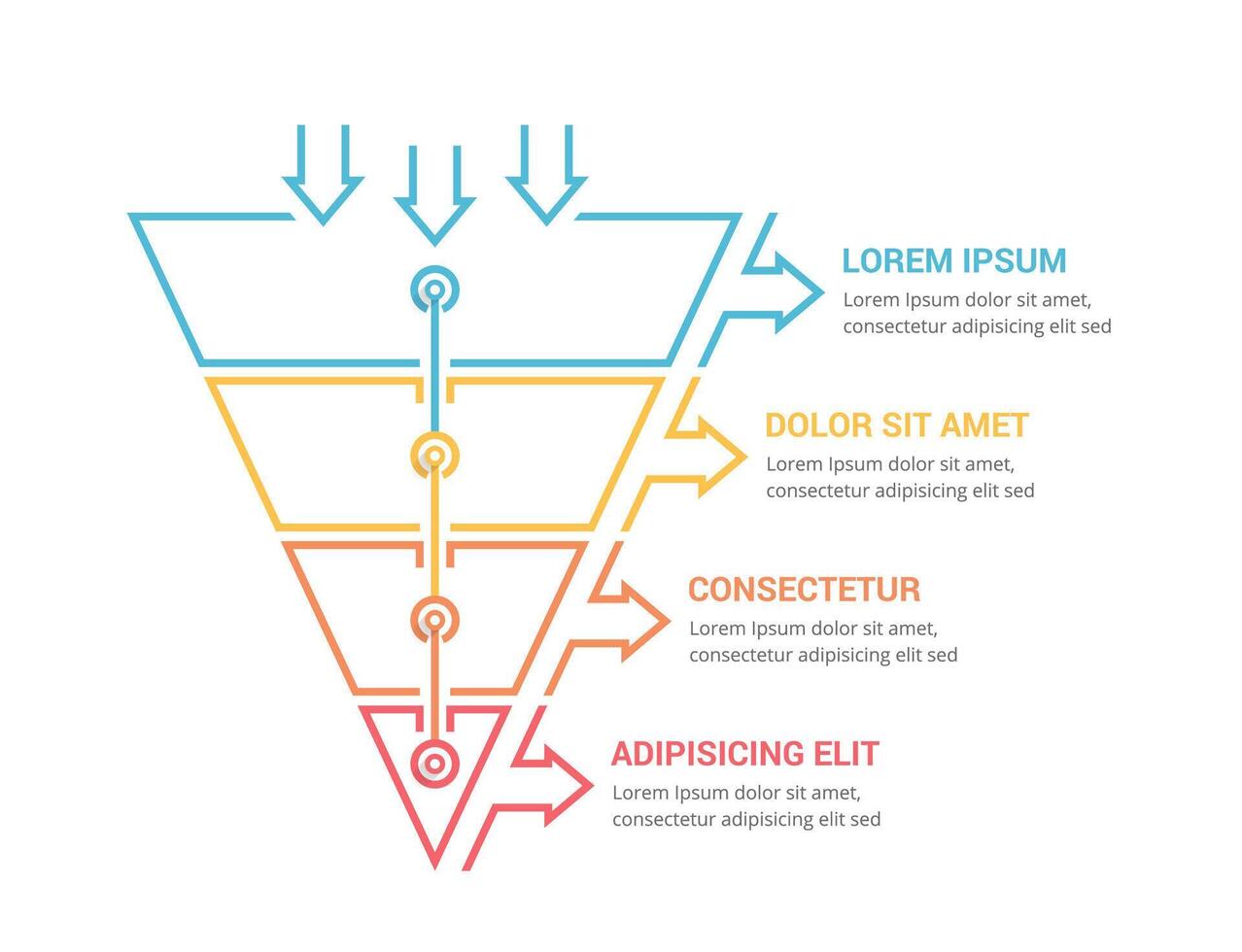 Funnel diagram with 4 elements, infographic template vector