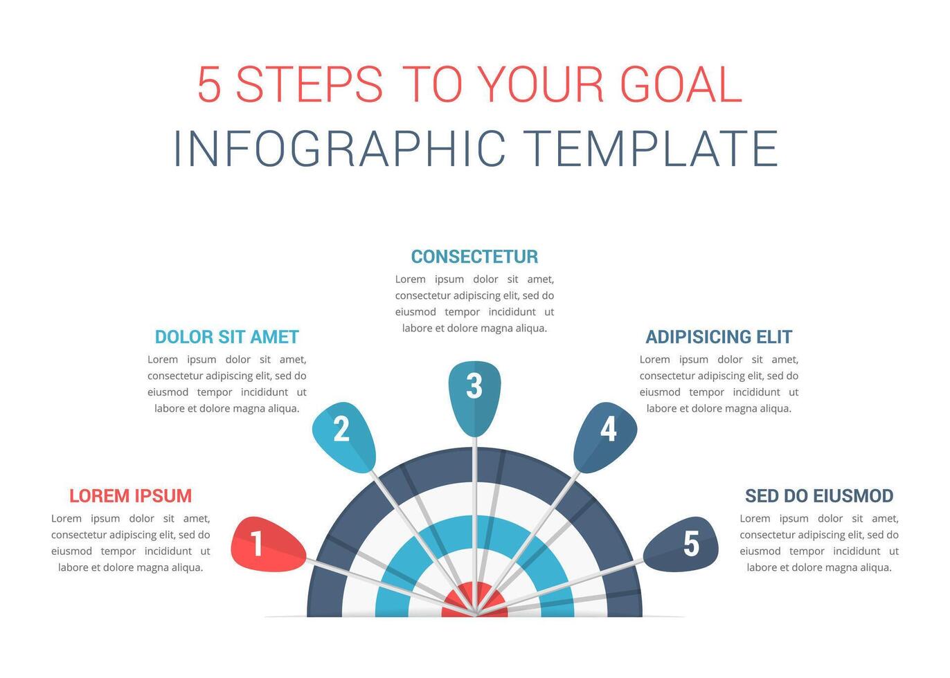 Target with four arrows, five steps to your goal, infographic template vector
