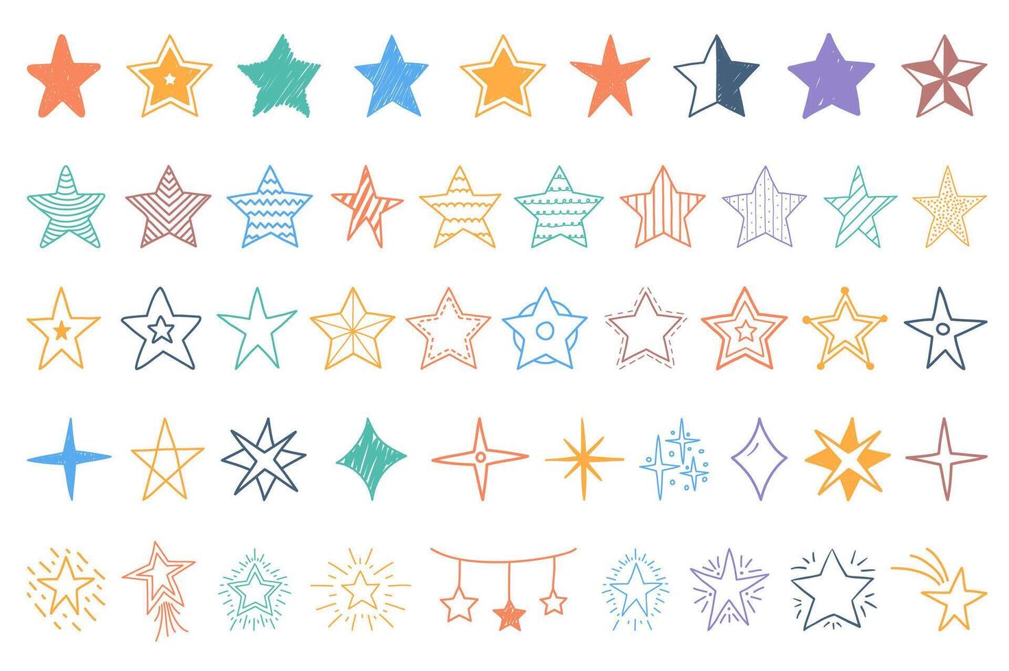 Colored hand drawn doodle stars vector