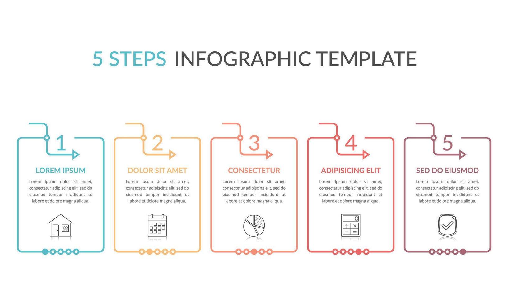 Infographic template with five elements with place for your text and icons, workflow, process chart vector