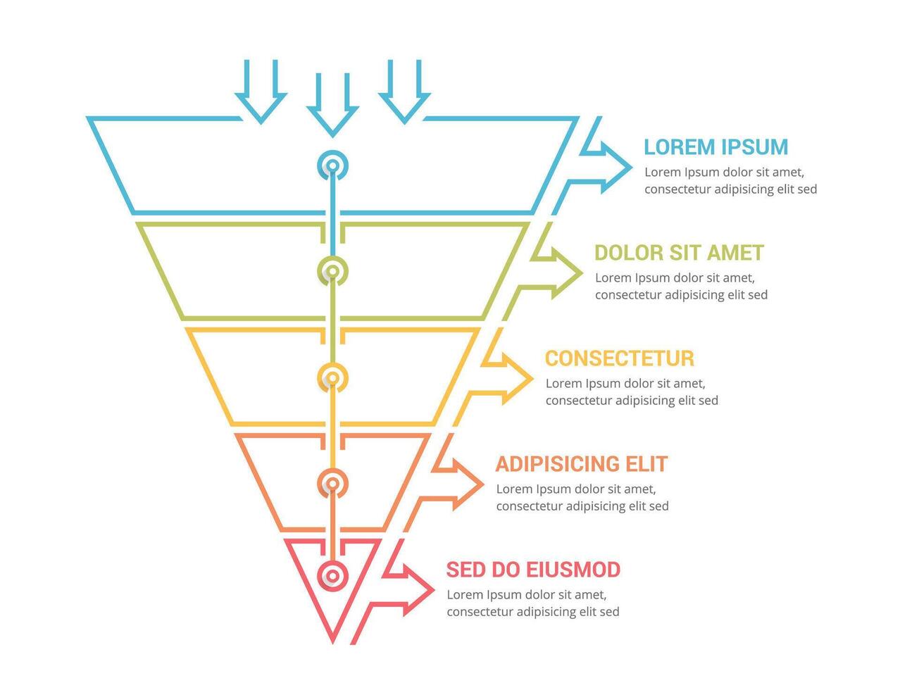 Funnel diagram with 5 elements, infographic template vector