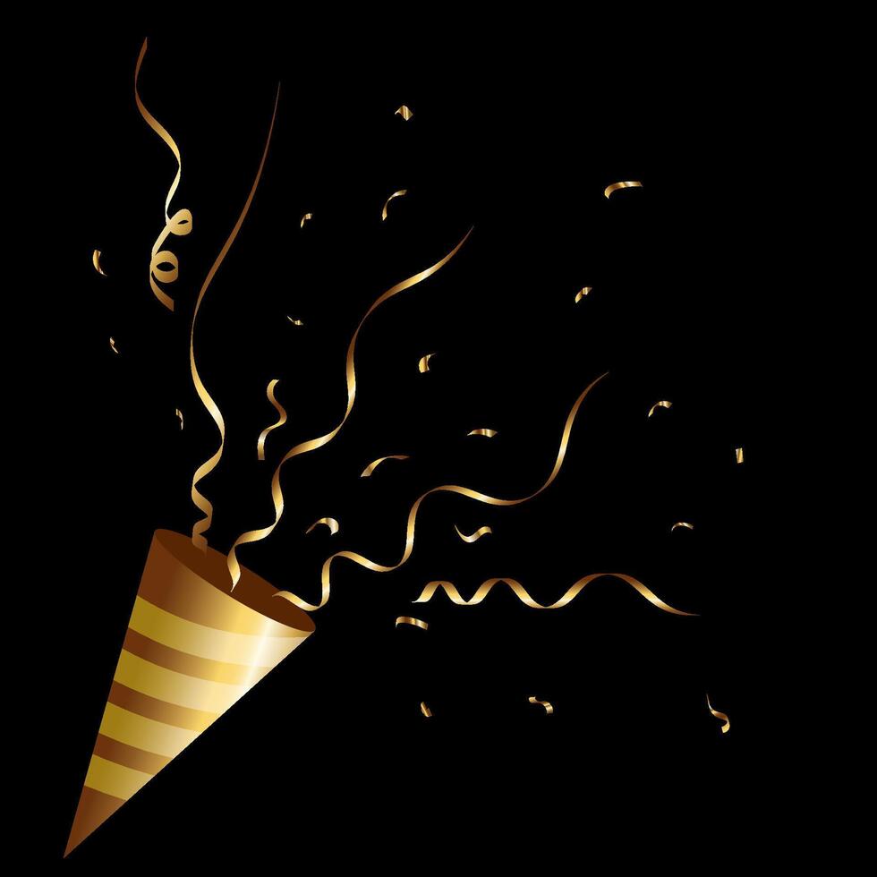 party hats spewing confetti. gold party elements collection vector