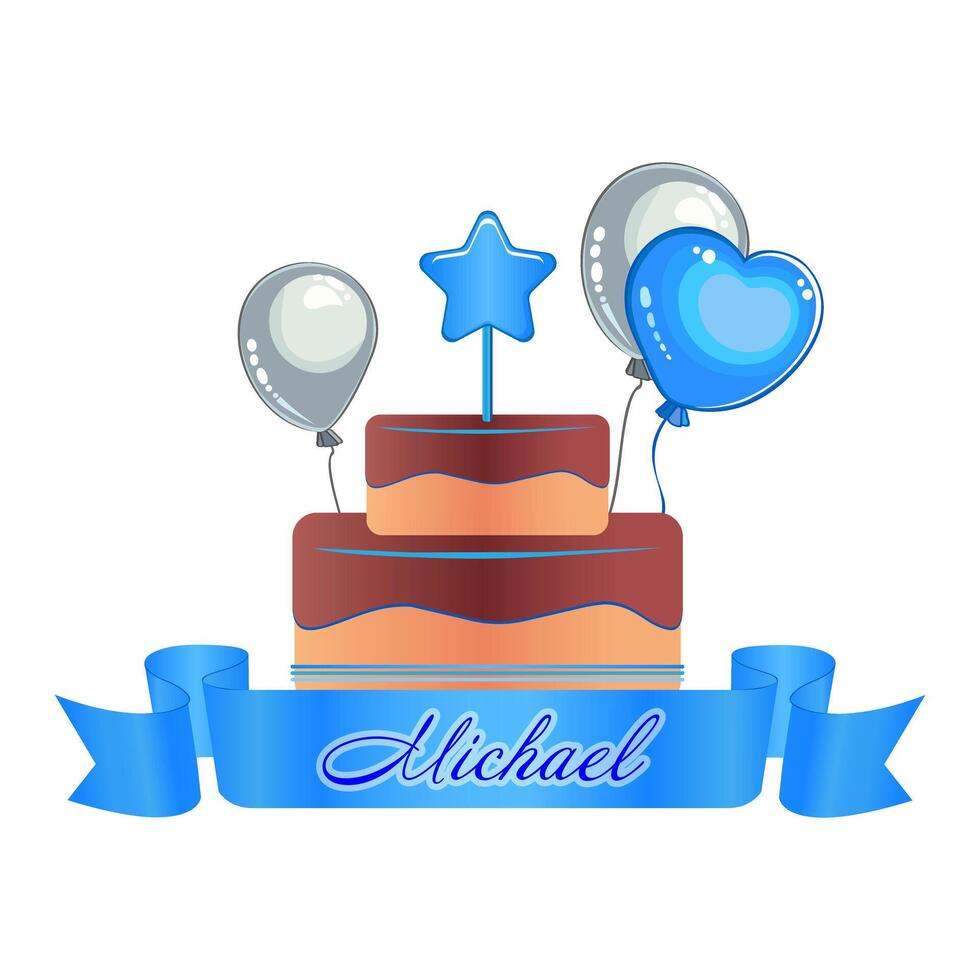 Happy Birthday Card With Cake, Balloons, Calligraphy vector