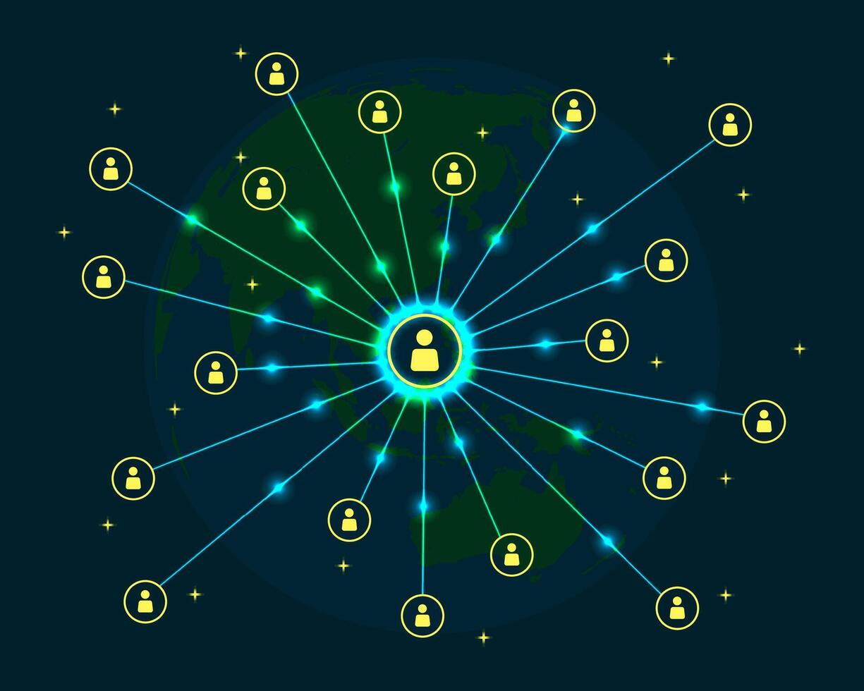 Business technology concept, Professional business networking background, futuristic interface graphic at night, with world map, future color style vector