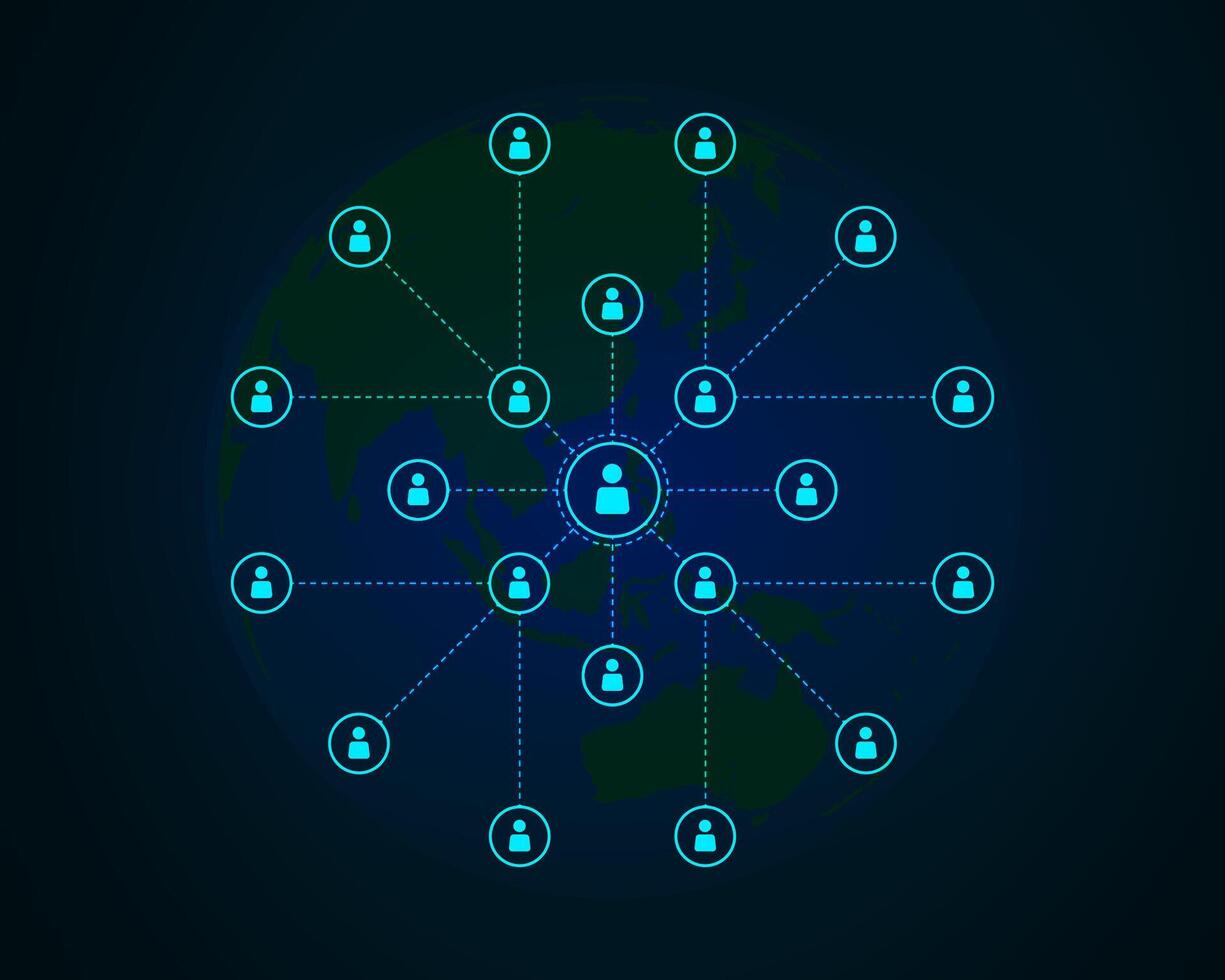Global business network, digital technology, data exchange concept. Business Intelligence and cloud computing, digital marketing, data processing and blockchain technology management vector