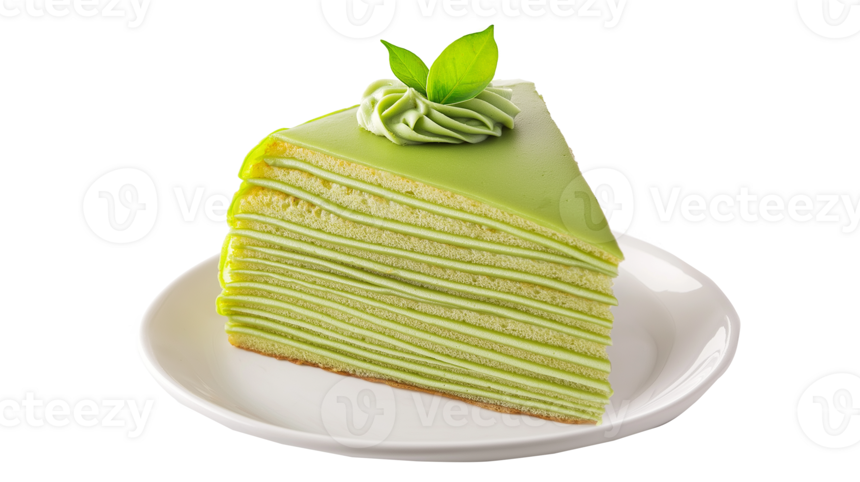 Layered green tea crepes cake closeup transparent isolated png