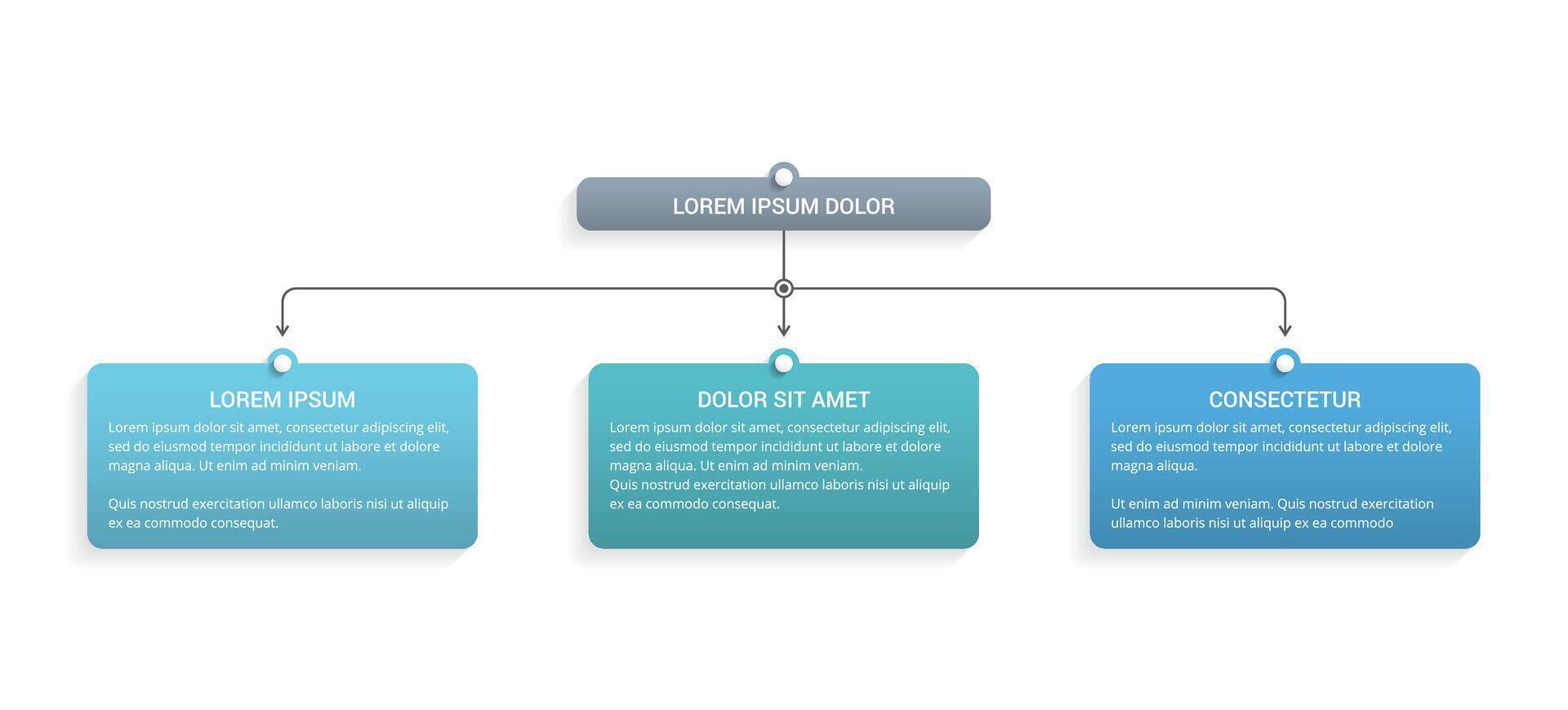 Flowchart with 2 levels and 3 elements vector