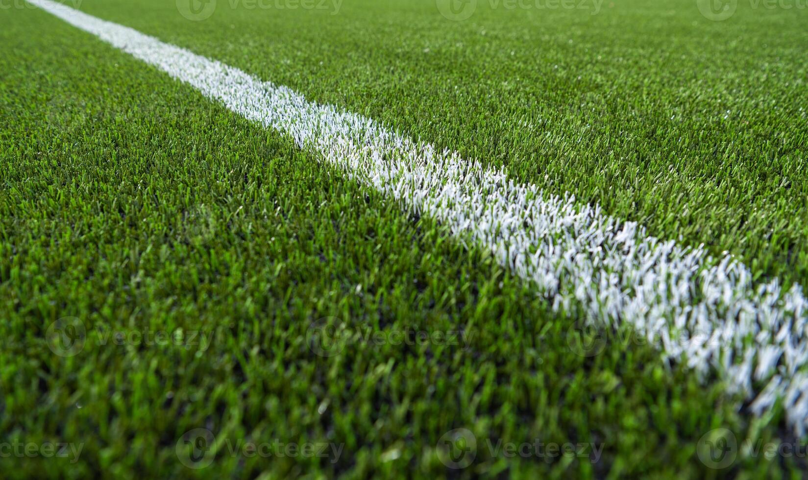 Close-Up of Freshly Lined Sports Field Grass Under Bright Sunlight in Afternoon photo