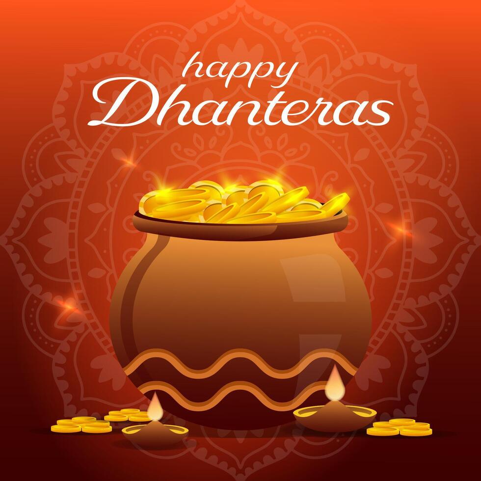 happy dhanteras hindu festival illustration design vector