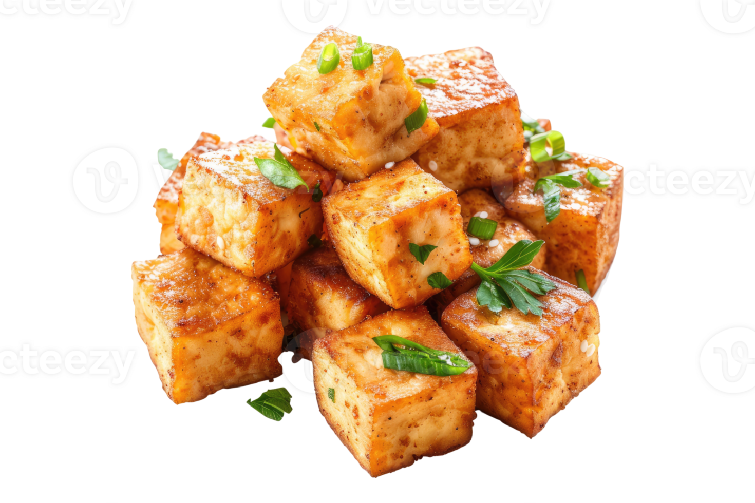 Fried fresh tofu isolated on transparent background. png