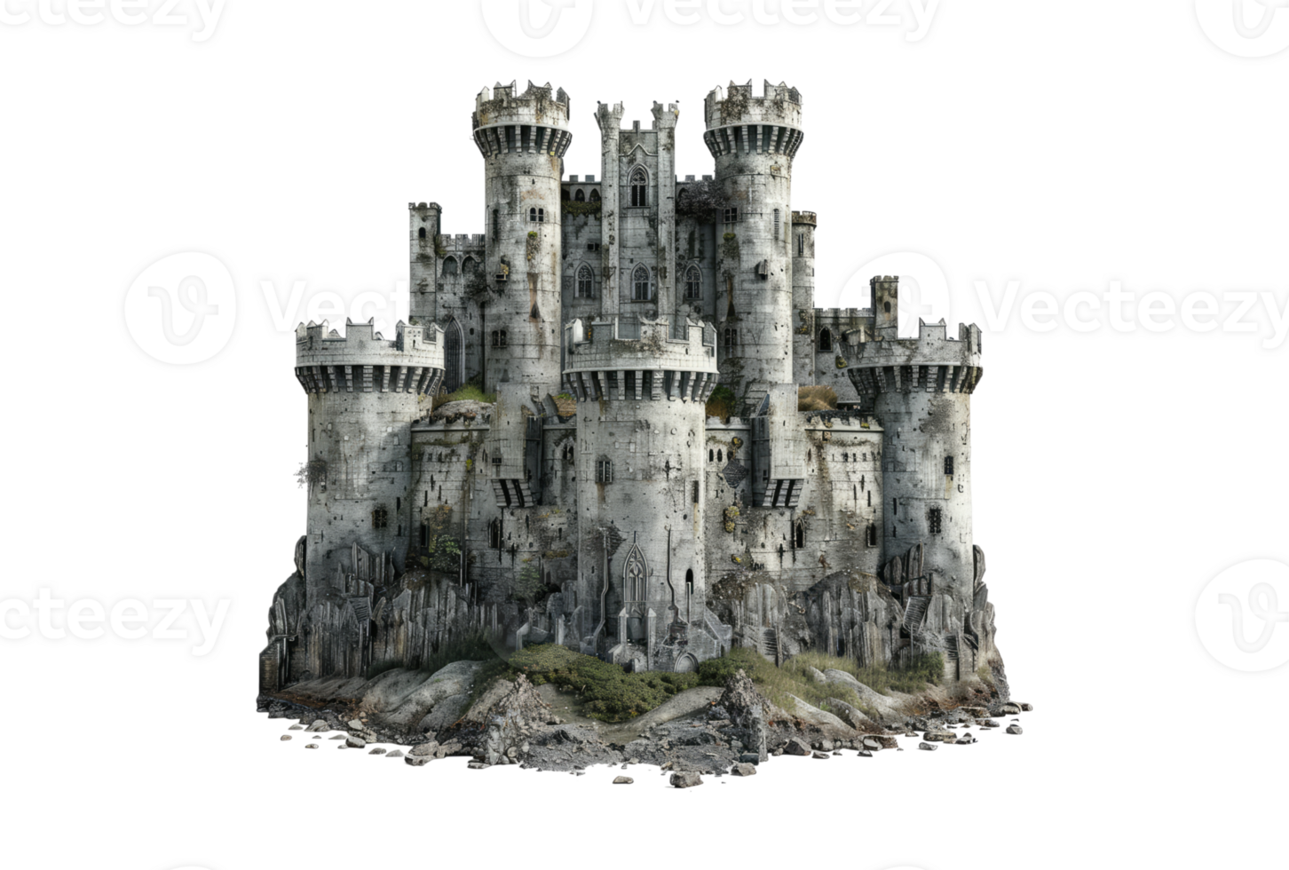 Castle surrounded by forts isolated on transparent background. png