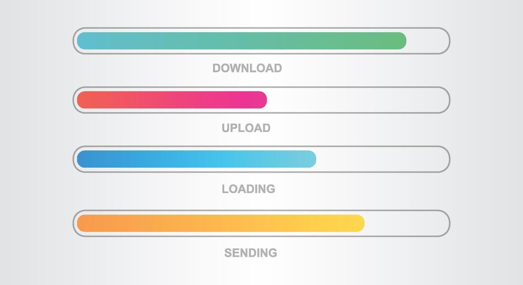 Colorful Loading Bar Set. Collection Download And Upload Process vector