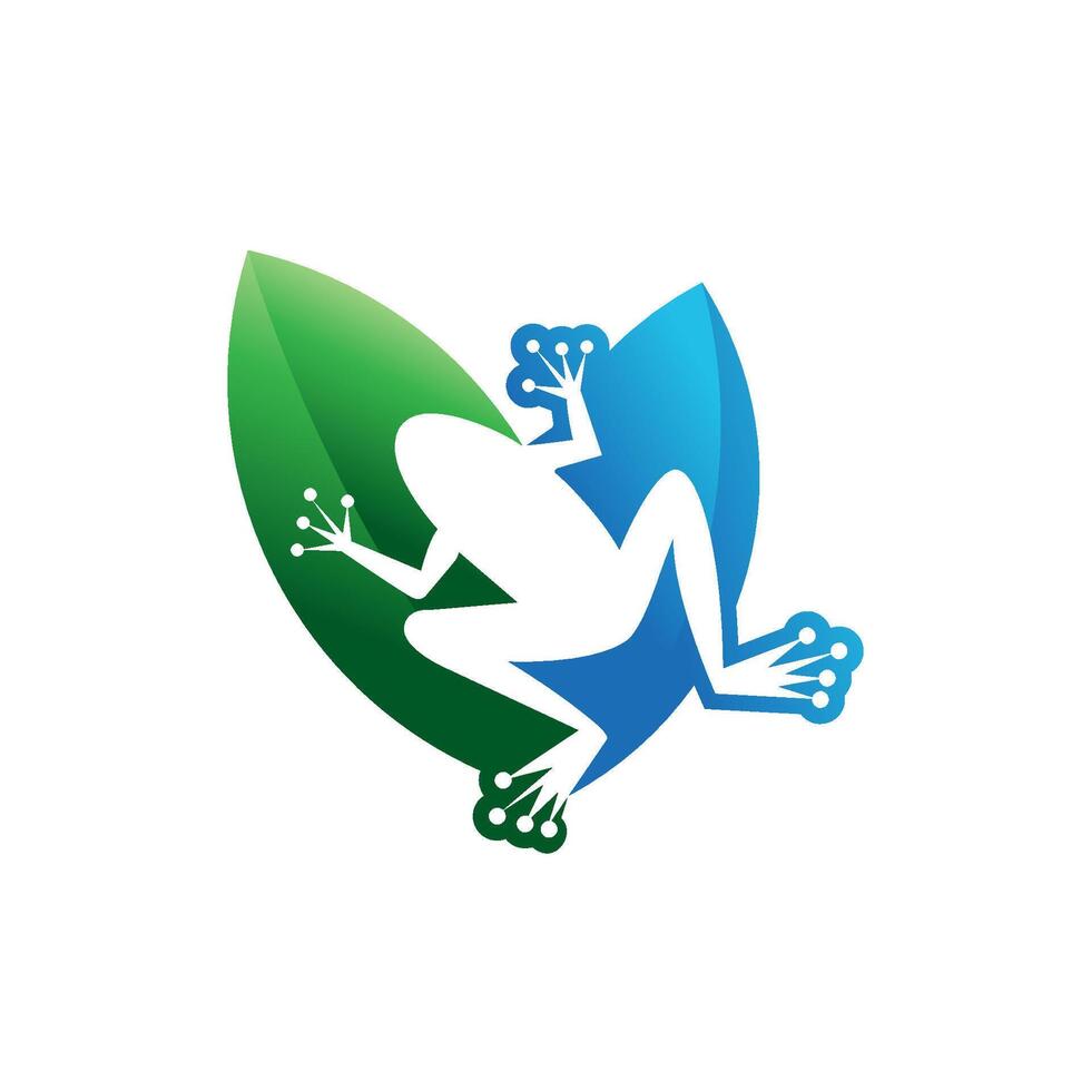 White frog silhouette green and blue leaves vector