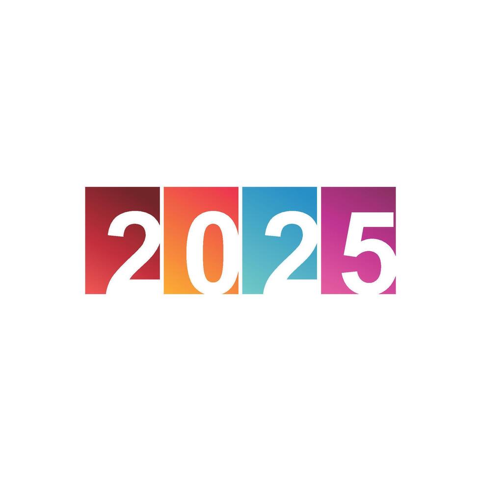 White numbers 2025 inside colorful squares. vector