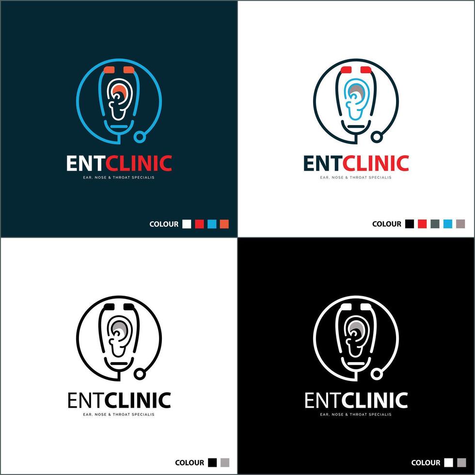 ENT Clinic ear nose and throat specialist clinic stethoscope logo set template design vector