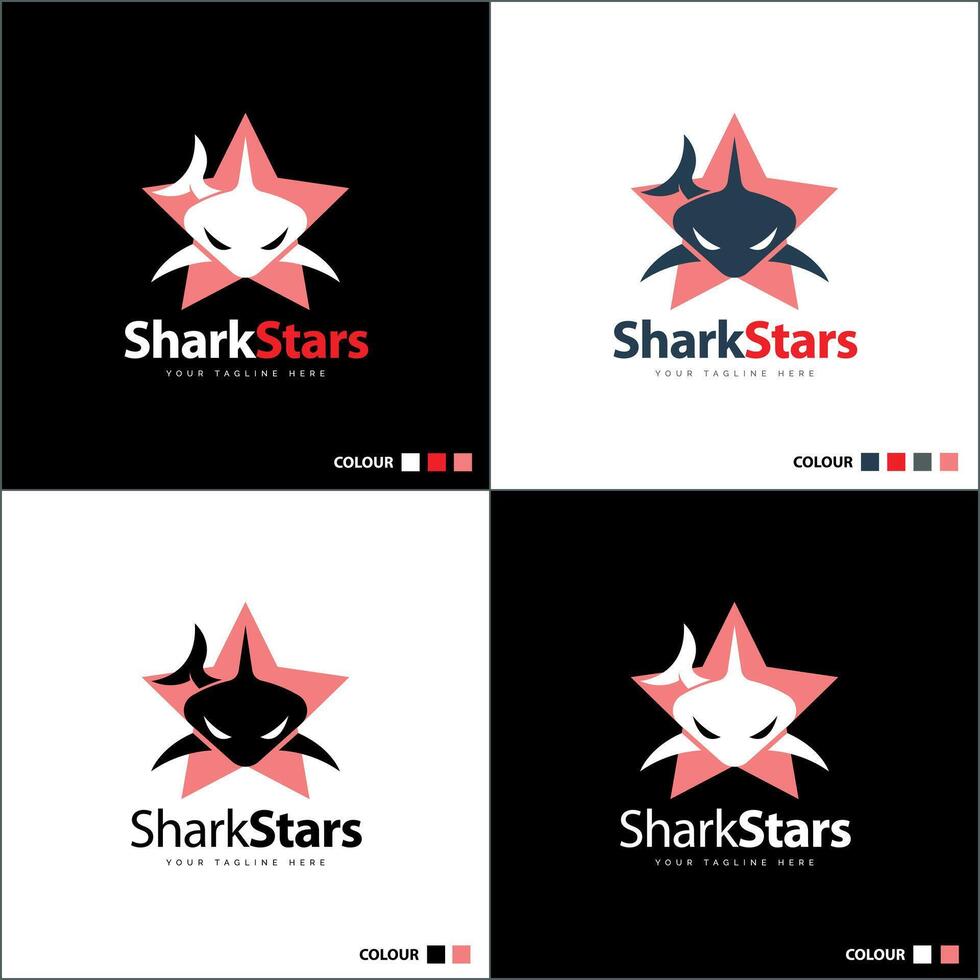 Shark Stars silhouette logo set template design vector
