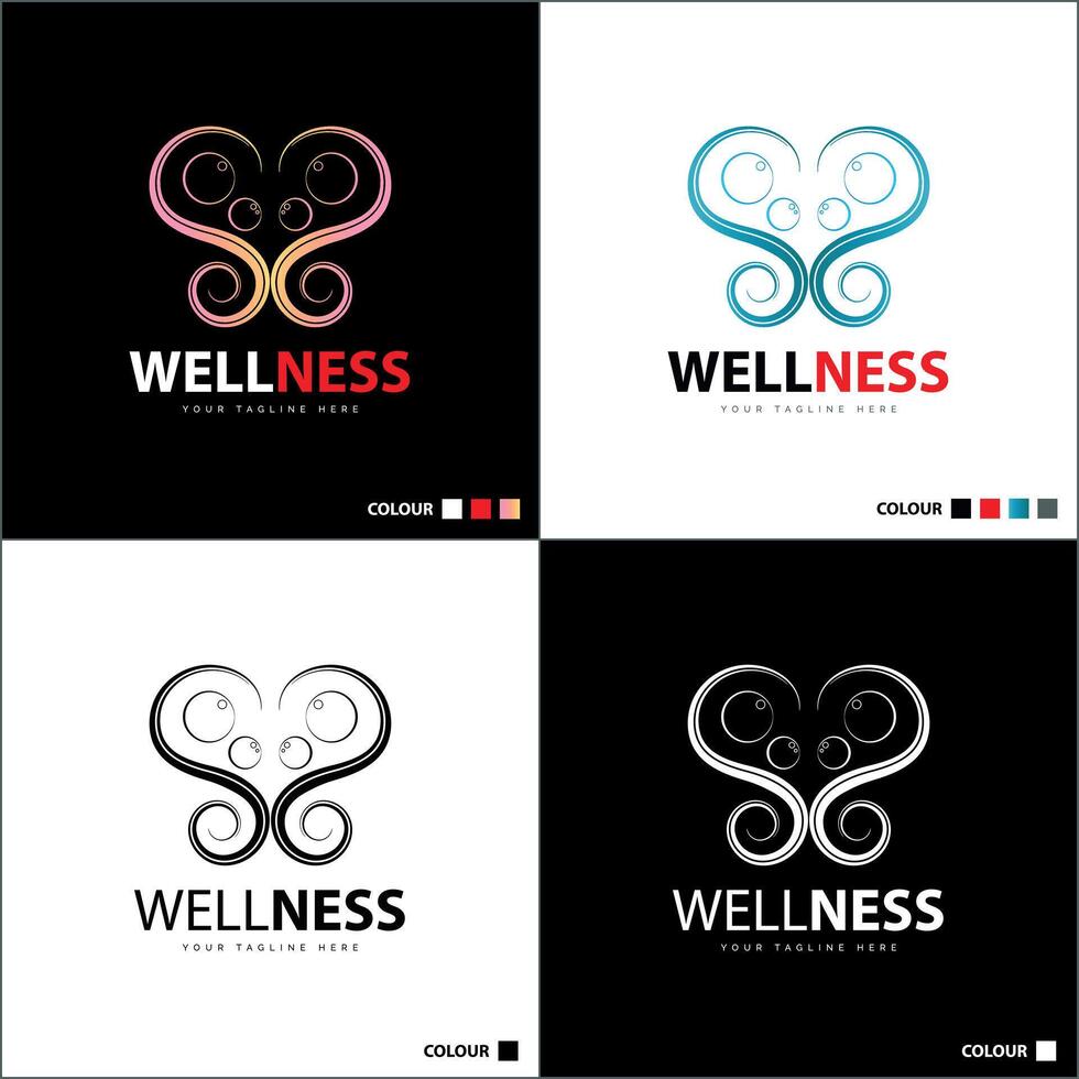 butterfly wellness line style logo set silhouette template design vector