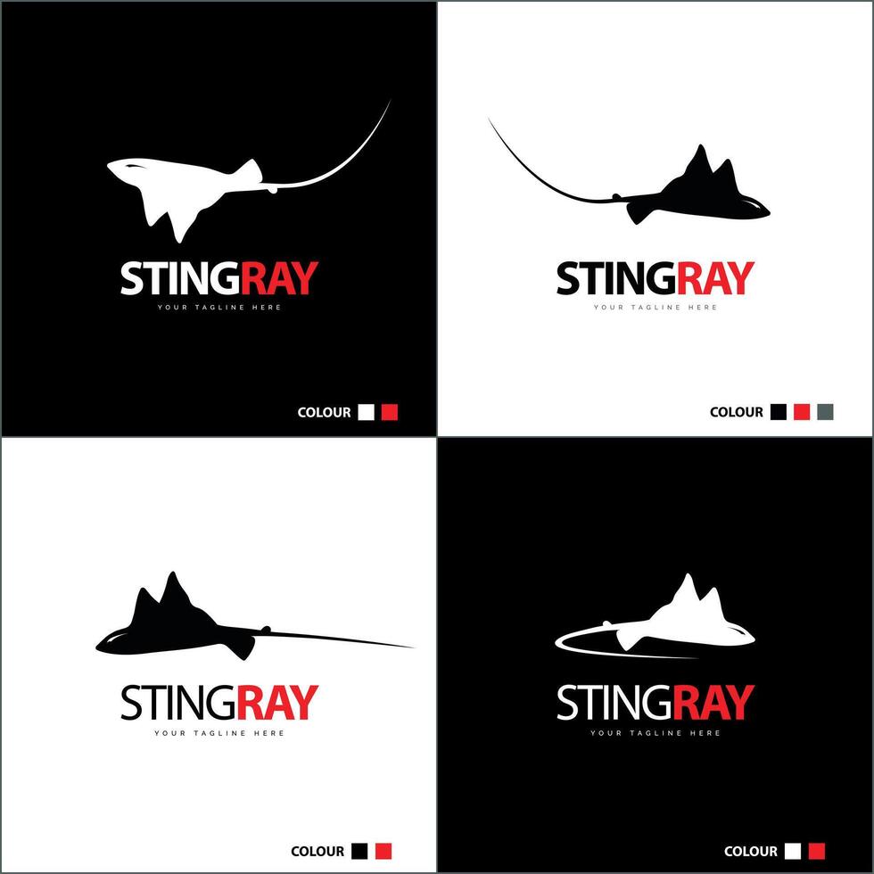Stingray sealife seafood marine life silhouette logo set design template vector