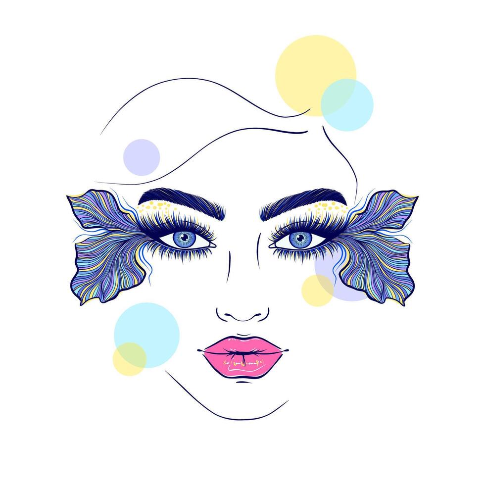 Collage with female face and circles. vector
