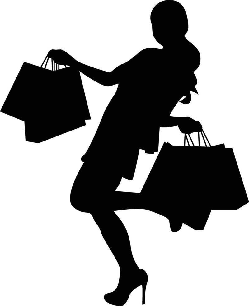 Black Silhouette of Women Shopping. Isolated on White Background vector