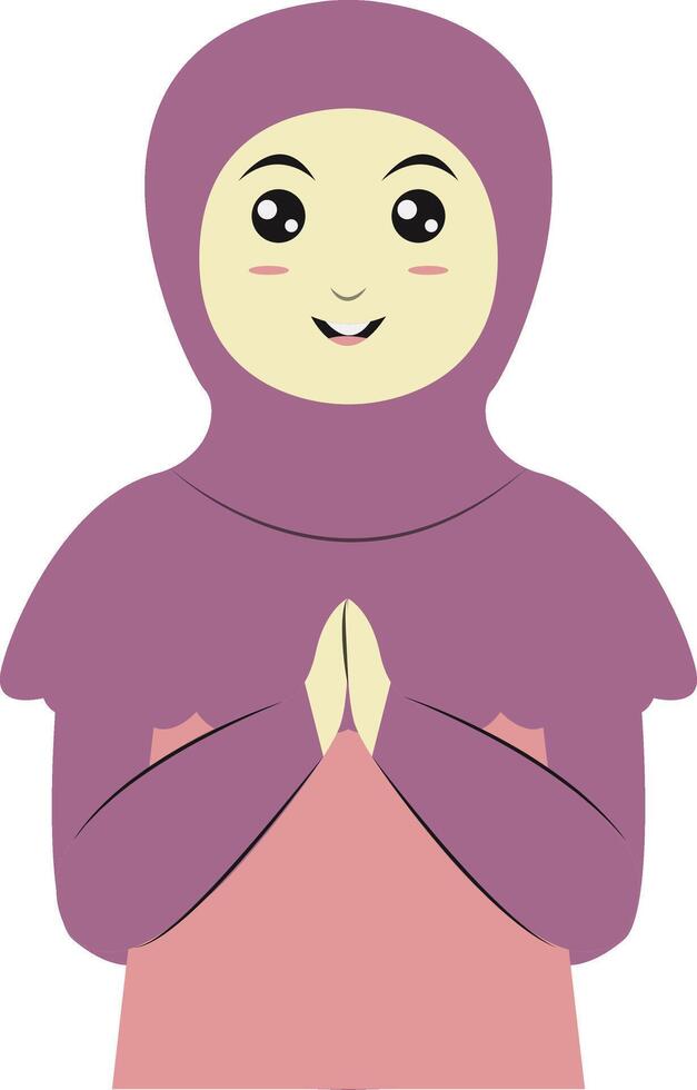 Muslim Greeting Pose Eid Mubarak Character with Both Hand. vector