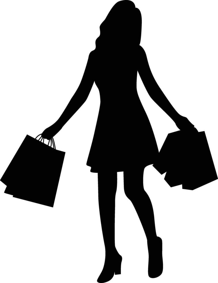 Black Silhouette of Women Shopping. Isolated on White Background vector