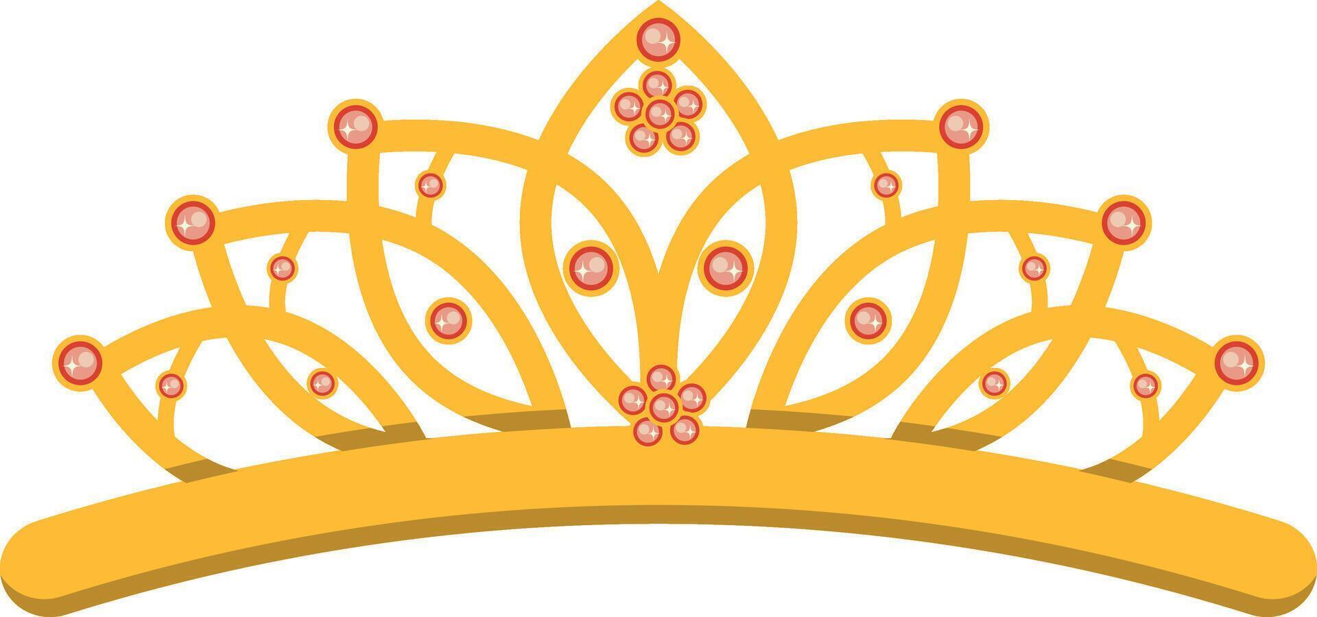 Golden Monarch Crown Tiara. Isolated Icon with Cartoon Concept. vector
