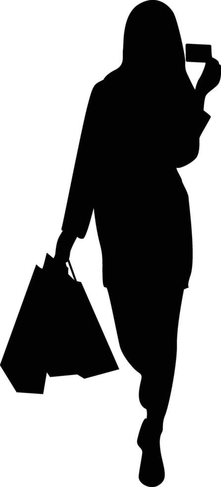 Black Silhouette of Women Shopping. Isolated on White Background vector