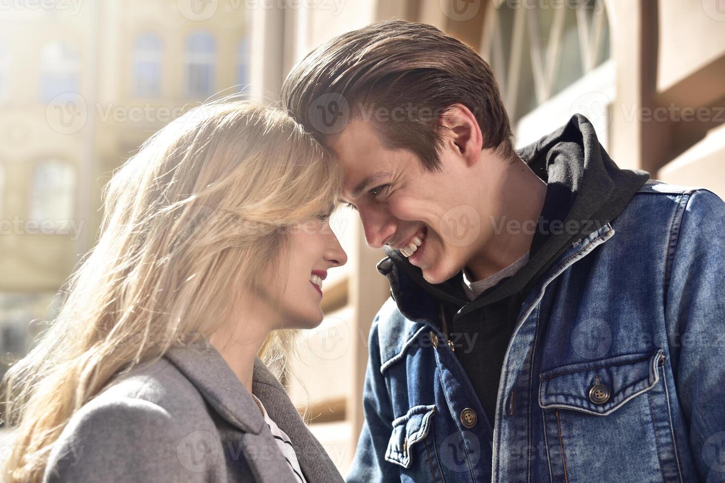 Smiling couple enjoy of each other photo