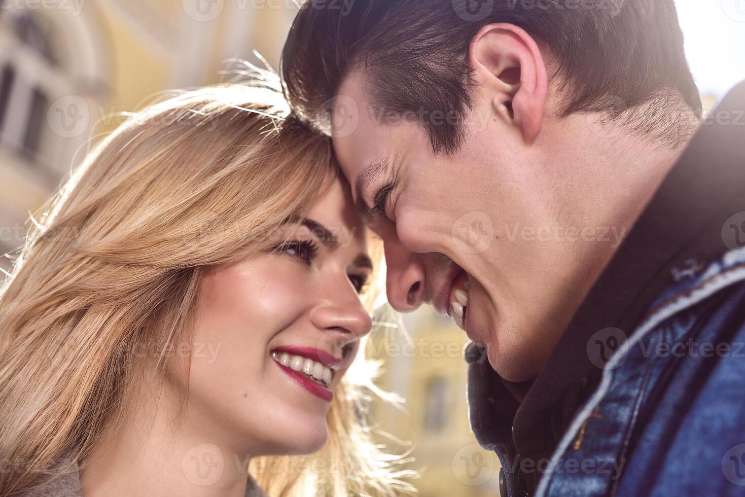 Smiling couple enjoy of each other photo