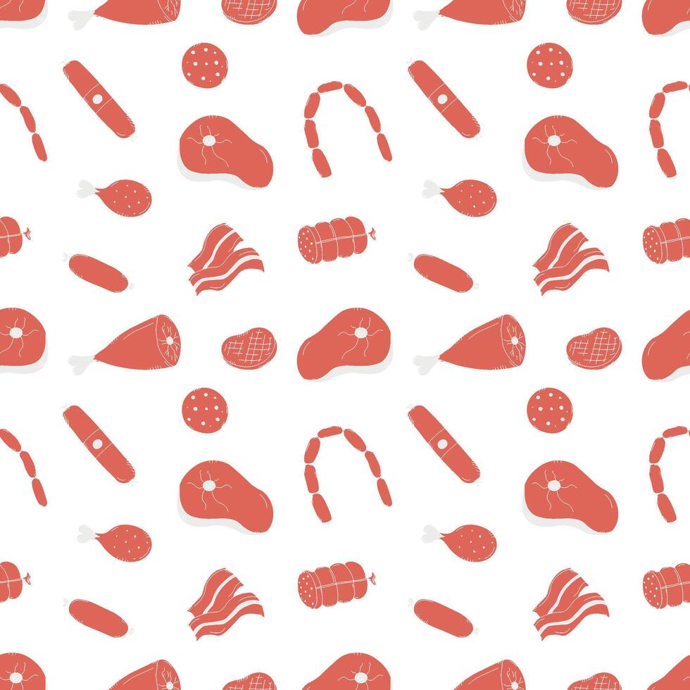 Seamless meat pattern. Doodle meat background. illustration with meat products icons vector