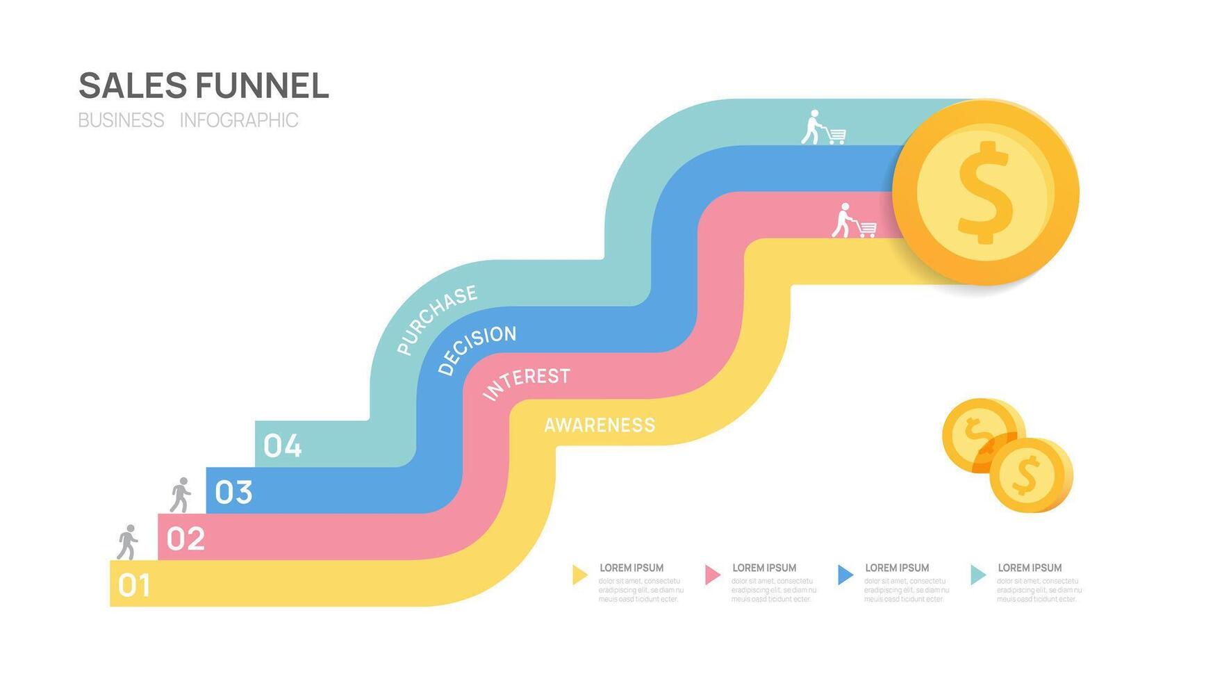 sale funnel level 4 steps to goal infographic template for business, presentation infographics. vector