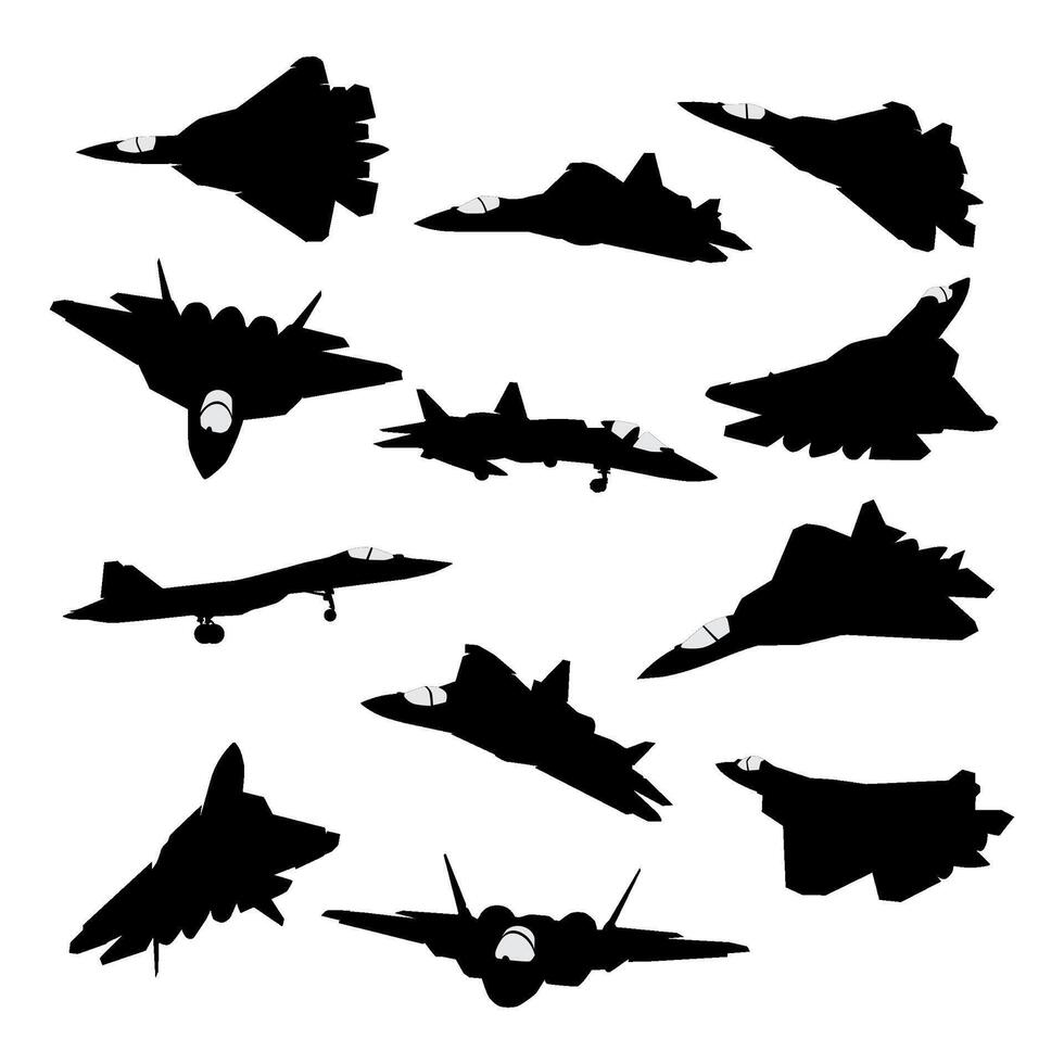 fighter jet aircraft military silhouette set collection vector