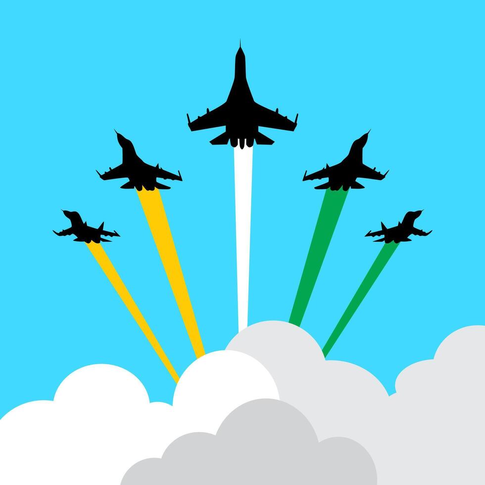 jet fighter jet aircraft military silhouette aerobatic in sky with smoke vector