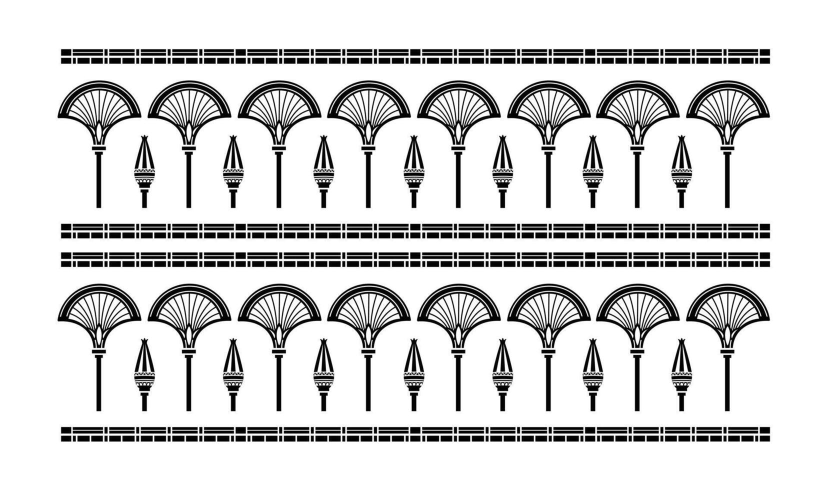 Egyptian national ornaments, Papyrus with elements of ancient Egyptian history, Silhouette patterns on papyrus paintings in temples and pyramid hieroglyph walls vector