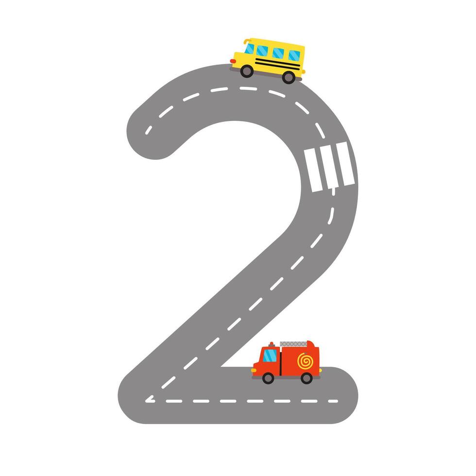 illustration. Road numbers for kids. Number 2. vector