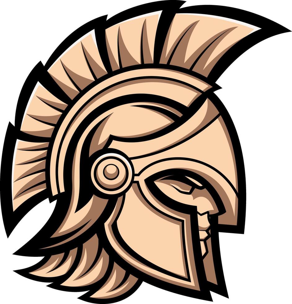 Intricate illustration of a fierce Spartan warrior helmet - Head of the person in a helmet vector