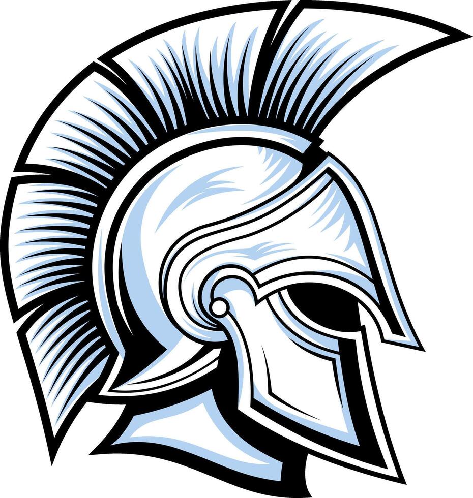 Detailed illustration of a fierce Spartan warrior helmet - Black and White helmet vector