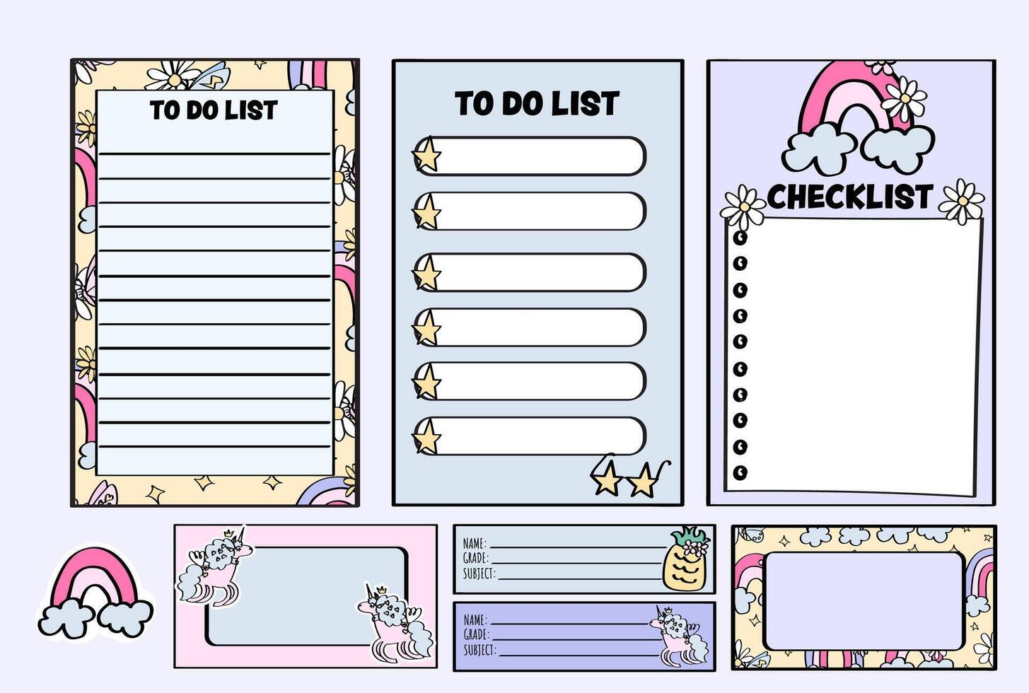 daily planner pages and notebook labels. vector